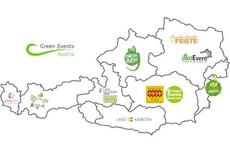 Österreich-Karte mit allen Netzwerkpartner von Green Events Austria